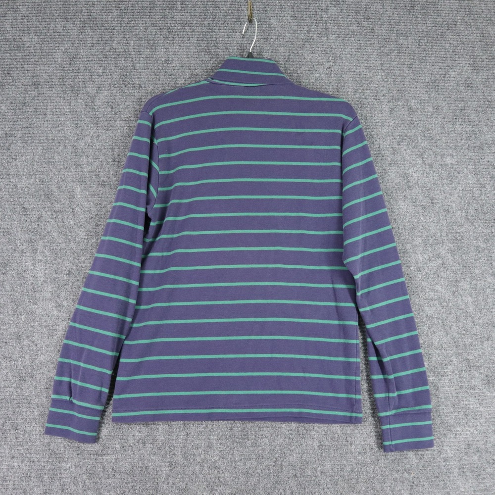 Vintage 90s Lands End Mock Neck T‎ Shirt M Cotton Purple Green Striped USA Made - Picture 4 of 8